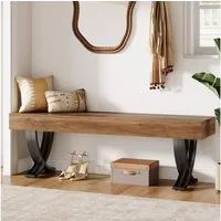 Tribesigns Schuhbank 140 cm Eingangsbank, Sitzbank aus Holz mit X-förmigen Metallbeinen (langer Betthocker, für Schlafzimmer, Wohnzimmer, Flur, Veranda)
