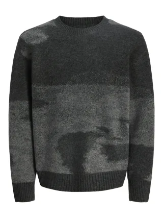 JACK&JONES - JCOFLARE KNIT AOP CREW NECK Black - Gr. - M
