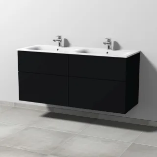 Sanipa 3way Waschtischunterbau zu Geberit Renova Plan Slim Waschtisch mit 4 Auszügen, Schwarz-Matt SF68908