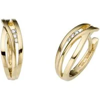 Firetti Paar Creolen Schmuck Geschenk Gold 585, Edles Design, teilw. mehrreihig, massiv, mit Brillant - Kanalfassung