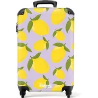 NoBoringSuitcases.com© Hartschalen-Trolley Pastellviolett mit Zitronen 55x35x20cm, 4 Rollen, Handgepäck Koffer & Trolleys, Luggage, Reisekoffer Frauen