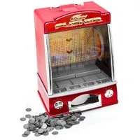 Goods+Gadgets Spiel Münzschieber-Spielautomat – Arcade-Spiel mit Ton, Licht und 100 Münzen, Coin-Pusher Geldspielautomat, Glückspiel-Automat