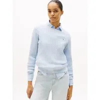 Tommy Hilfiger Rundhalspullover CO CABLE C-NK LS SWEATER Baumwolle, mit Zopfmuster, Regular Fit