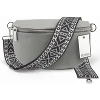 ARTVALL Umhängetasche Echtleder Handtasche Damen Brusttasche Hellgrau (Tasche inkl. Taschenband), Leder Bauchtasche klein breiter Schulterriemen abnehmbarer Taschengurt