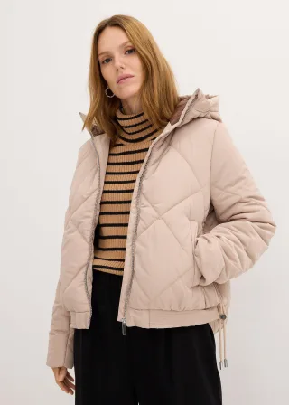 bonprix Kurze Steppjacke mit Futter in Kontrastfarbe, beige, Gr.42, Warme Steppjacke mit Futter in Kontrastfarbe
