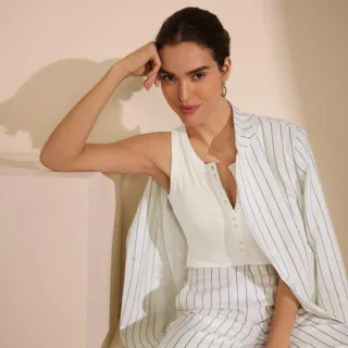 Ärmelloses Henley-Shirt, Damen,  Weiß, Elasthan/Kunstseide/Viskose, by Lands' End