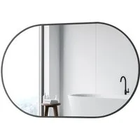 Boromal Badspiegel Rund Bogen Spiegel Wandspiegel Schwarz 50x80cm mit Alu Rahmen (Badezimmerspiegel 80x50cm, 5mm HD spiegel, mit Sicherheitsfolie), 2 Installationsmethoden