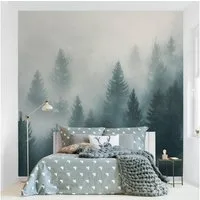 Bilderdepot24 Fototapete Wald Nadelwald Nebel Natur Landschaft Waldtapete Bäume, Glatt, Matt, (Vliestapete inkl. Kleister oder selbstklebend), Wohnzimmer Schlafzimmer Küche Flur Motivtapete Vliestapete Wandtapete