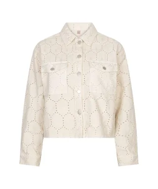Esqualo - Jeansjacke mit Allover-Stickerei und Lochmuster beige - Gr. - 34