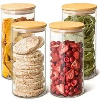 Praknu Vorratsglas Vorratsgläser mit Deckel Luftdicht - Vorratsdosen 4er Set, Glas, (Set, 4-tlg), 1,2L Groß Aufbewahrung Küche Lebensmittel aus Glas mit Bambusdeckel