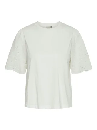 Y.A.S - YASLEX SS TOP W. EMB SLEEVES S. NOOS Star White - Gr. - M