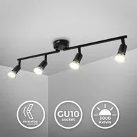 B.K.Licht Deckenleuchte LED Deckenlampe Wohnzimmer Küche Bad 60 cm 4-flammig GU10 12W 1000lm, LED wechselbar, 3000K - Warmweiß, 4er Deckenstrahler Spot schwenkbar & drehbar Messing schwarz - BKL1546