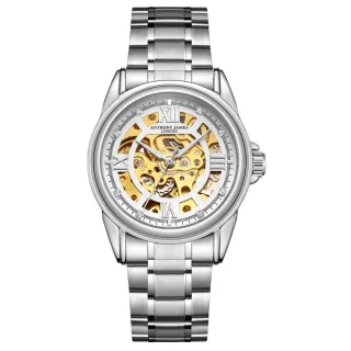Handmontierte Anthony James Limited Edition Skeleton Stahl Herrenuhr