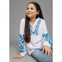 KangaROOS Langarmshirt Kangaroos Tunika-Shirt mit aufwendigem Flock Druck mit V-Ausschnitt, Ärmel mit innenliegendem Gummizug, aus Baumwolle