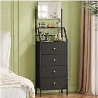 OYRREU Schminkschrank mit Spiegel, 4 Stoffschubladen, 147 cm hohe Kleiderkommode (2-in-1 Spiegel-Kommode) platzsparendes Hochdesign, kippsicher