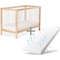 Ehrenkind Babybett PUR inkl. Matratze aus massivem Buchenholz, Gitterbett, Baby Bett, Babybett 60x120 cm