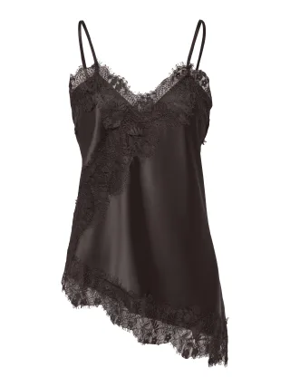 ONLY - ONLINDONA STRAP SATIN LACE TOP WVN Chocolate Torte - Gr. - M