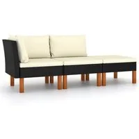 vidaXL Sofaelement 3-tlg. Garten-Lounge-Set Poly Rattan und Eukalyptus Massivholz (1 St)