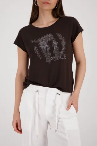 monari - T-Shirt mit Strasssteinen coffee - Gr. - 38