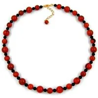 unbespielt Collier Kette mit Kunststoffperlen koralle-schwarz 50 cm, Modeschmuck für Damen