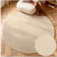 ELLE DECORATION Wollteppich Knots, rund, Höhe: 13 mm, Handtuft, Wolle, Rund, Feines Bouclé, Wohnzimmer, Schlafzimmer, Natur