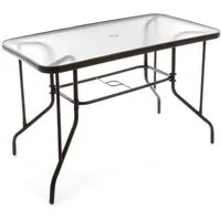 VCM Gartentisch Stahltisch mit Glasplatte und Schirmständerloch, VCM Gartentisch 110x60x72 cm Metall