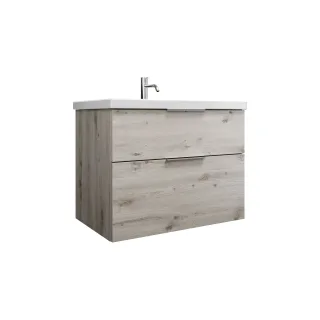 Burgbad Keramik Waschtisch-Set Eqio Eiche Dekor Silber/Alpinweiss, SEYQ083F6015C0001 SEYQ083F6015C0001