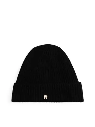 Tommy Hilfiger - Rippstrick-Beanie aus reinem Kaschmir schwarz - Gr. - OS