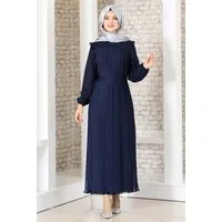 Modavitrini Abendkleid Damen Kleid elegant mit Passe und Faltendetail - Modest Fashion Falten-Optik