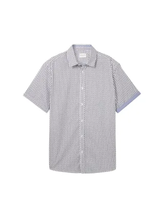 Tom Tailor - Hemd mit Allover-Print navy white zig zag design - Gr. - L