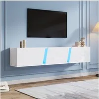 Merax TV-Schrank Hochglanz in Weiß, Hängendes Fernsehschrank (1-St., 180 x 35 x 30 cm) TV-Lowboard mit LED, Acrylakzenten und 3 Türen mit Klappfunktion