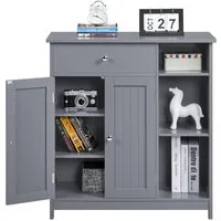 Yaheetech Badkommode Badezimmerschrank 75 x 30 x 80 cm, mit 1 Schublade & 6 Fächern mit verstellbaren Einlegeböden