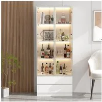 FUFU&GAGA Glasvitrine LED Sammlervitrine 175-200cm hoch, Push-to-Open, Weiß/Schwarz