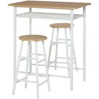 HOMCOM Bargruppe 3-teilig, mit Lagerregal, (Essgruppe, 3-tlg., Bartisch Set), Metall 80 x 50 x 90 cm Schwarz