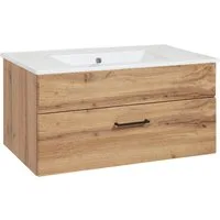 welltime Waschtisch Trento Light mit Keramik-Auflagebecken, 1 feste Blende und 1 Auszug, Breite: 81cm, Wotaneiche