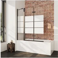 Boromal Badewannenaufsatz Schwarz Duschwand für Badewanne milchglas mit Haltestange, 6mm ESG, 160x140, 150x140, 140x140cm, (Duschtrennwand Glas Gestreift, 2teilig Faltwand mit festem segment), mit Duschdichtung, Hebe- / Senkfunktion