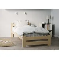 Home Collective Holzbett mit Lattenrost Modern Bett Kiefer Bettgestell Massivholzbett Klassisch (90x200, 120x200, 140x200, 160x200 cm), Einzelbett, Skandi Boho Landhaus Kopfteil mittel 100x200 cm natur