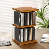 BlingBin CD-Regal 2 Ebenen CD-Aufbewahrung aus Holz und Acryl, CD-Ständer für bis zu 30 CDs 1-tlg., kompakter Medien-Organizer für Regal, Schreibtisch und Musikzimmer