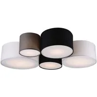 TRIO Leuchten Deckenleuchte Hotel, ohne Leuchtmittel, Deckenlampe 5-flammig, mehrfarbige Stoffschirme (weiß, schwarz, grau)