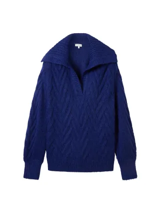 Tom Tailor - Strickpullover mit Troyer Kragen crest blue melange - Gr. - XL