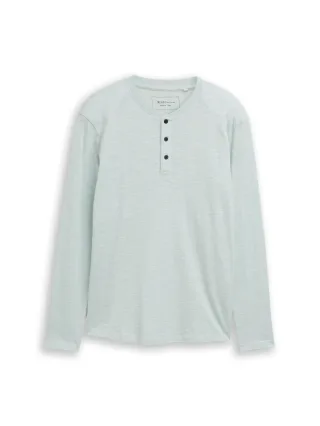 Denim Tom Tailor - Henley Langarmshirt in Melange-Optik dusty horizon mint - Gr. - L
