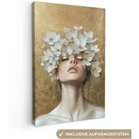 OneMillionCanvasses® Leinwandbild Gesicht - Blumen - Gold - Abstrakt, Fotodruck (1 St), Leinwand Canvas Wandbild, Wanddekoration 20x30 cm