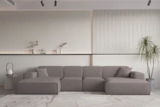 Wohnlandschaft U-Form CELES PREMIUM XS in Stoff Ascot Bukla Taupe