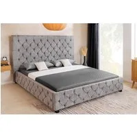 riess-ambiente Bett PARIS 180x200 cm grau · Boucléstoff · Chesterfield Ziersteppung (Einzelartikel, 1-tlg), pompöses Doppelbett · hohe Rückenlehne · luxuriöse Zierknöpfe