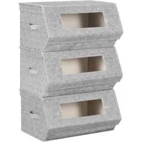 Woltu Aufbewahrungsbox (3 St), 3er Stapelbare Schrank Organizer mit Deckel Magnetverschluss