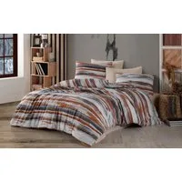 Buymax Bettwäsche Bettbezug-Set Dolce, Center, Baumwollmischung: 80% Baumwolle, 20% Polyester, 2 teilig, 135x200 cm mit Reißverschluss, Braun-Weiß, Streifen, gestreift