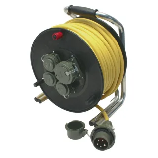 Dönges Leitungsroller Feuerwehr, DIN 14680, 230 V/400 V, 16 A , Kabellänge:50m, Anschluss:CEE 5-pol, Schuko, Abmessung B x H x T:350 x 430 x 295mm