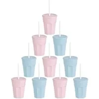 Engelland Becher Wiederverwendbare Plastikbecher mit Deckel und Strohhalm, 0,25 Liter, 10-tlg., Kunststoff, BPA-frei, spülmaschinengeeignet, lebensmittelecht, Temperaturbeständig