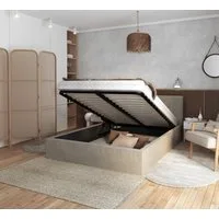thematys Polsterbett Bett Stauraumbett 90x200, 120x200, 140x200, 160x200, 180x200cm (MADE IN EU - mit hochwertigem fein gewebter Stoff für einen zeitlosen Look, Bettrahmen, Bett, Optional mit Matratze bestellbar, mit großen gepolsterten Kopfteil, mit