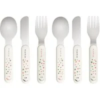 MiaMia Kinderbesteck Punkte - Weiß (6-tlg), 2 Personen, Edelstahl 18/10 / Kunststoff PP, Kinder & Baby Besteck Set 6-tlg. Babybesteck mit handlichen Griffen